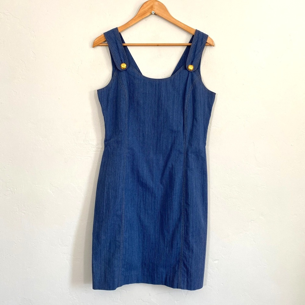 Paul Alexander Jumper Dress Women Size 10 Blue Stripe Cotton 90s